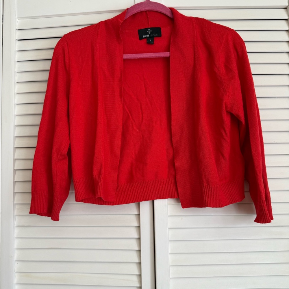 Bold Red Open Front Bolero Cardigan